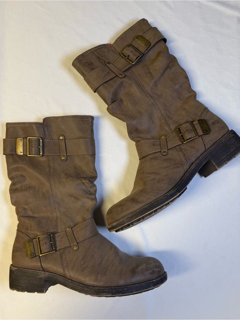 Rocket Dog Taupe Buckle Mid-Calf Moto Boots